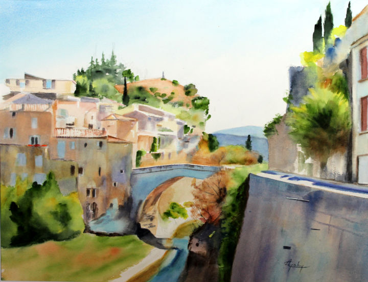 Peinture intitulée "Vaison la Romaine" par Adyne Gohy, Œuvre d'art originale, Aquarelle