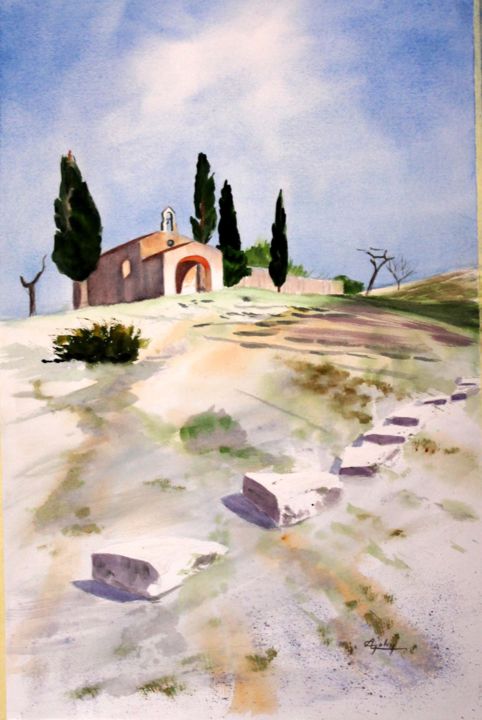 Painting titled "La Chapelle Saint S…" by Adyne Gohy, Original Artwork, Watercolor