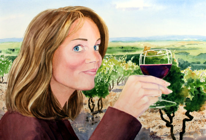 Peinture intitulée "De la vigne au verre" par Adyne Gohy, Œuvre d'art originale, Aquarelle