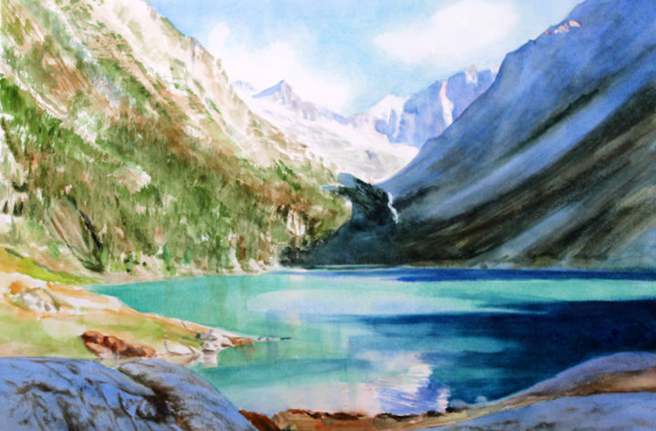 Painting titled "Le Lac de Gaube  (P…" by Adyne Gohy, Original Artwork, Watercolor