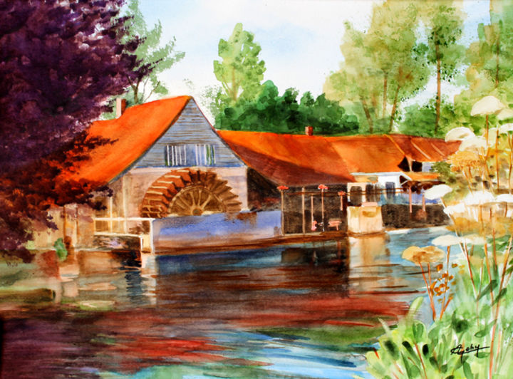 绘画 标题为“Le Moulin de Mainte…” 由Adyne Gohy, 原创艺术品, 水彩