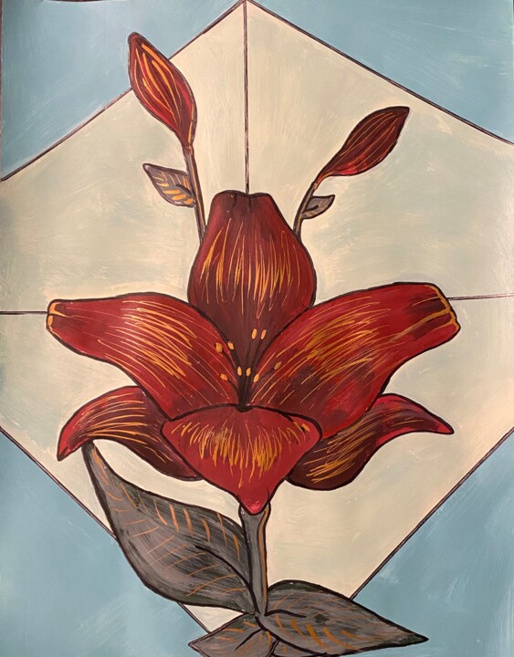 Schilderij getiteld "Faux vitrail fleurie" door Aela Malet, Origineel Kunstwerk, Acryl