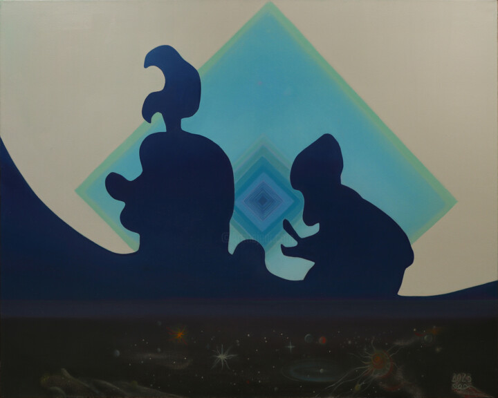 Painting titled "Silhouettes" by Aeon, Original Artwork, Oil