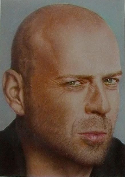Peinture intitulée "Bruce Willis" par Aerogra Phil, Œuvre d'art originale, Aérographe