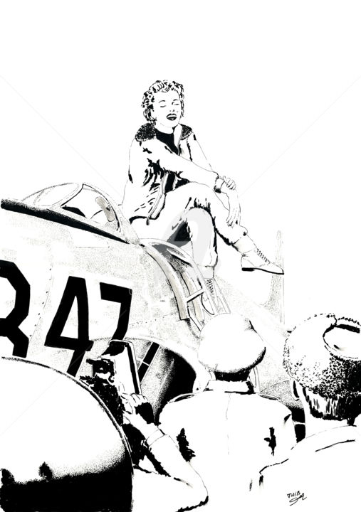Drawing titled "Marilyn" by Thibault Cernaix, Original Art, Ink