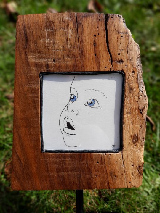 Картина под названием "VISAGE D'ENFANT" - Alexandra Falloux, Подлинное произведение искусства, Акварель