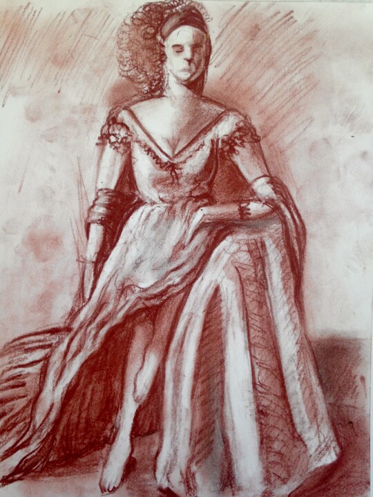 Drawing titled "Feminine beauty" by Afaf Khalil, Original Artwork, Charcoal