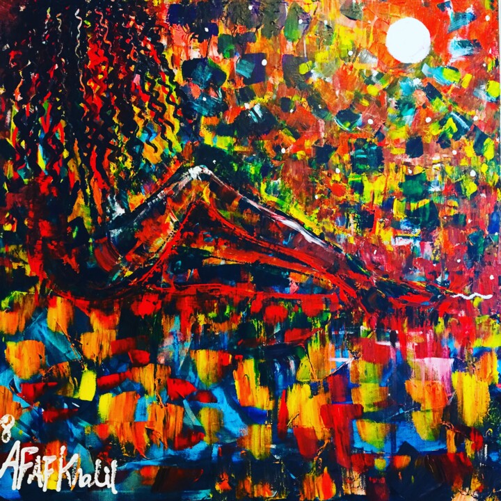 Painting titled "Under the Moonlight" by Afaf Khalil, Original Artwork, Acrylic