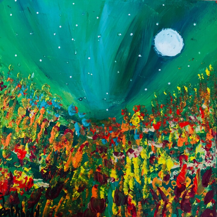 Malerei mit dem Titel "Night Bloom" von Afaf Khalil, Original-Kunstwerk, Acryl