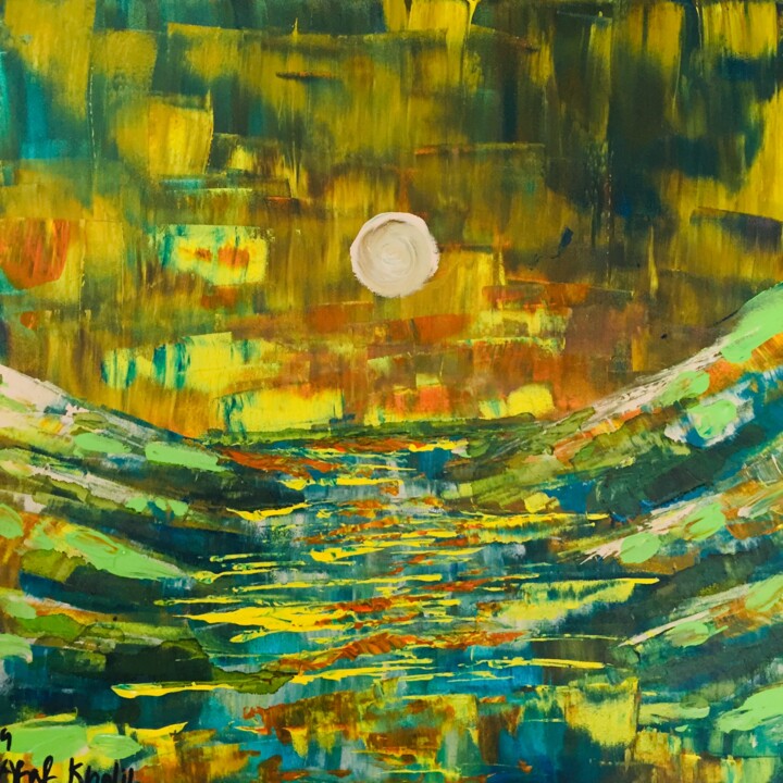 Painting titled "Dusk in the Field" by Afaf Khalil, Original Artwork, Acrylic