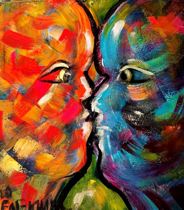 Painting titled "Kissing the Sun" by Afaf Khalil, Original Artwork, Acrylic