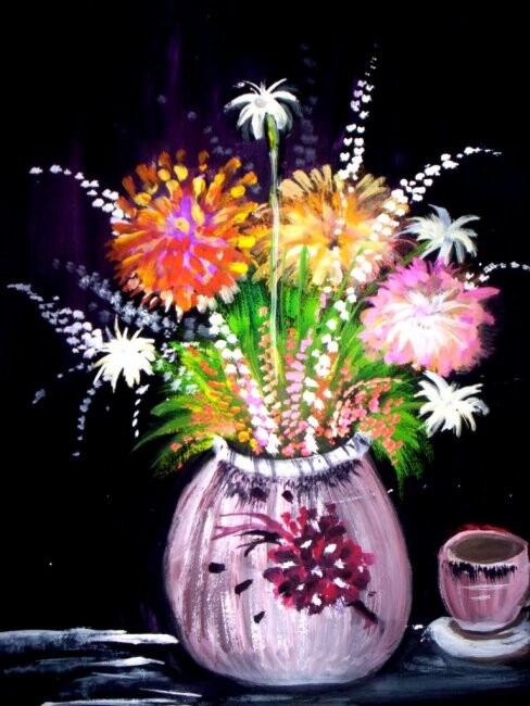 Painting titled "Vase of flowers" by Afaf Khalil, Original Artwork, Oil