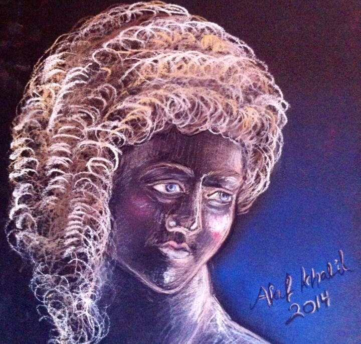 Zeichnungen mit dem Titel "The happy sad face" von Afaf Khalil, Original-Kunstwerk, Pastell