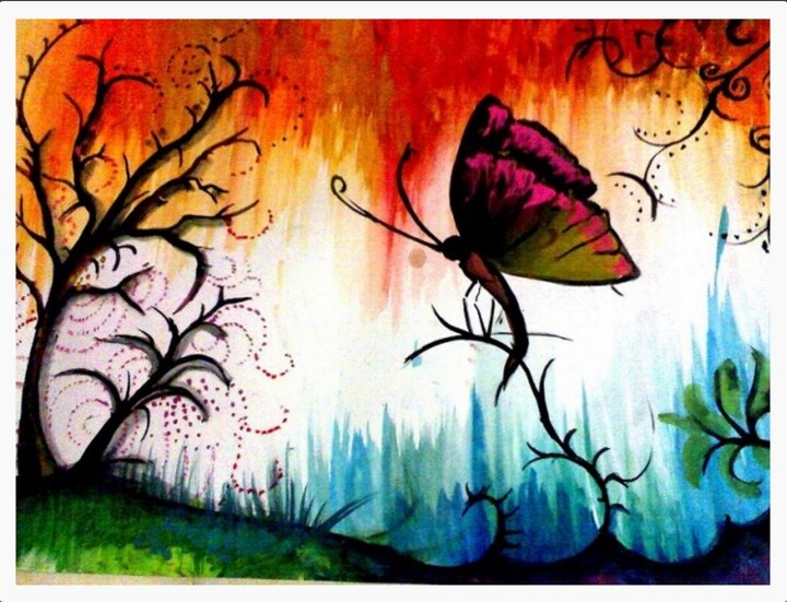Painting titled "Butterfly" by Afaf Khalil, Original Artwork, Watercolor