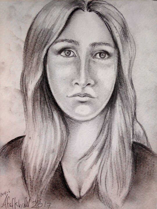 Drawing titled "Woman portrait" by Afaf Khalil, Original Artwork, Charcoal