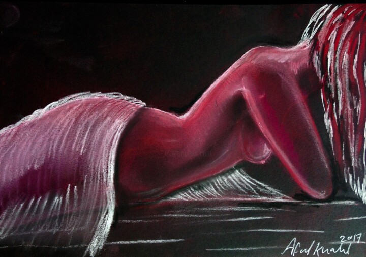 Drawing titled "Relaxation" by Afaf Khalil, Original Artwork, Charcoal
