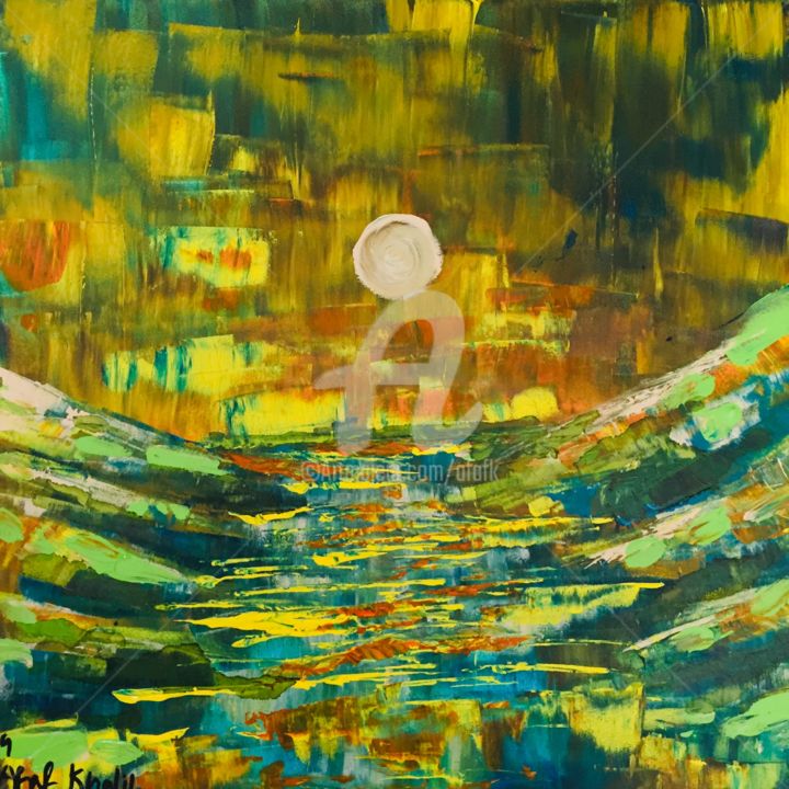 Painting titled "Dusk in the Field" by Afaf, Original Art, Acrylic