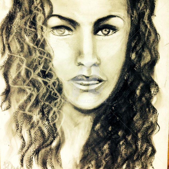Drawing titled "Puzzled" by Afaf, Original Art, Pastel