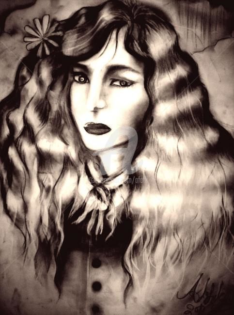 Drawing titled "You're in my Though…" by Afaf, Original Art, Charcoal