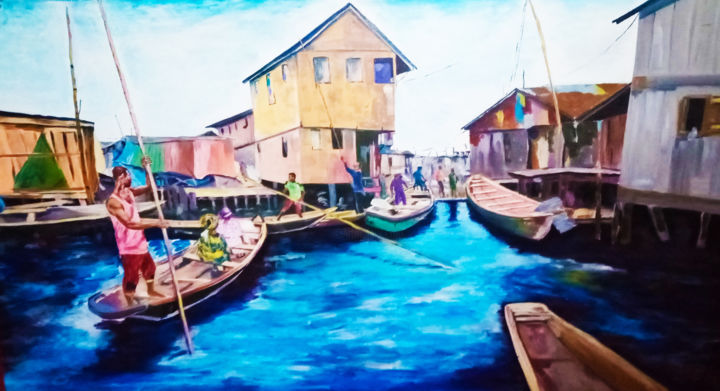 Painting titled "Makoko" by Afeez Siyanbola, Original Artwork, Acrylic
