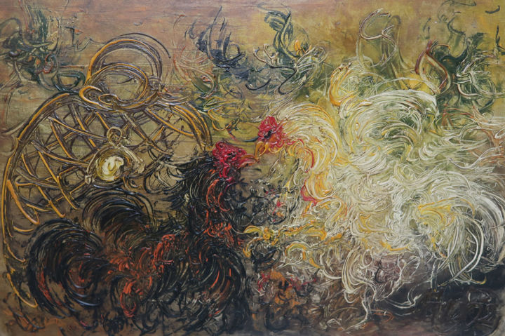 Картина под названием "AYAM TARUNG" - Affandi Koesoema, Подлинное произведение искусства, Масло