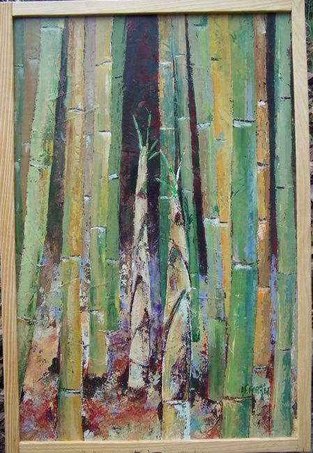 Painting titled "pousses de bambou…" by Anne-Frédérique Ferret, Original Artwork, Oil