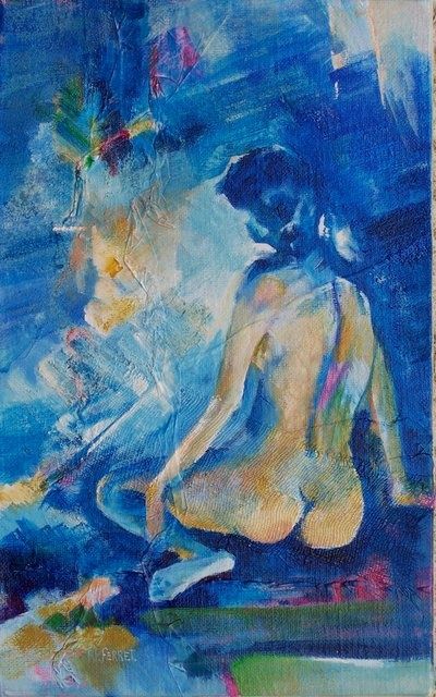 Painting titled "dans la lumière ble…" by Anne-Frédérique Ferret, Original Artwork, Oil