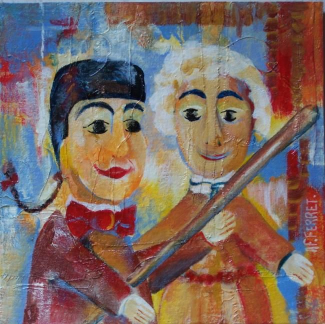 Painting titled "Guignol... en bonne…" by Anne-Frédérique Ferret, Original Artwork, Oil