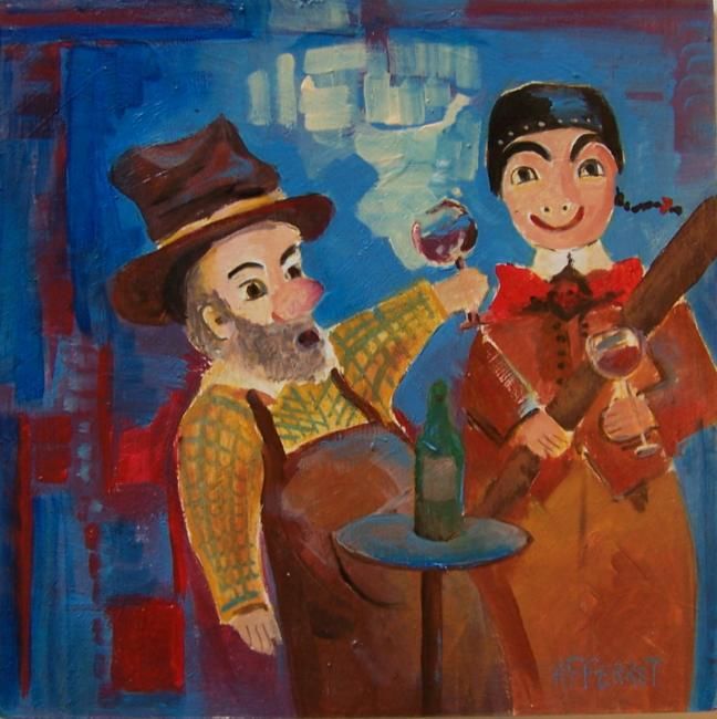 Painting titled "boire un petit coup…" by Anne-Frédérique Ferret, Original Artwork