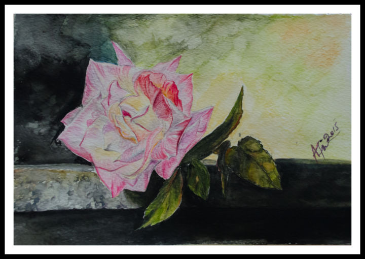 Painting titled "Pink Rose!!" by Afia Rafique, Original Artwork, Watercolor