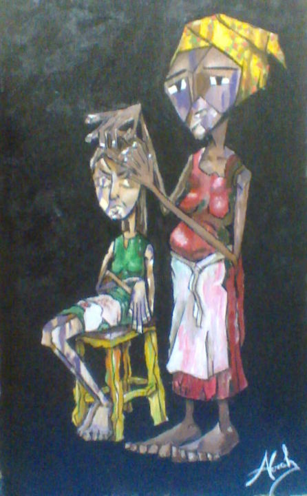 Pintura intitulada "Mulher catando piol…" por Av, Obras de arte originais, Acrílico