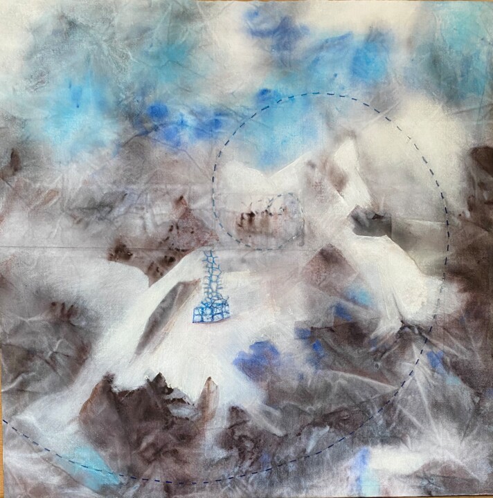 Painting titled "Glaciers" by Afke Van Mansum, Original Artwork, Acrylic Mounted on Wood Panel