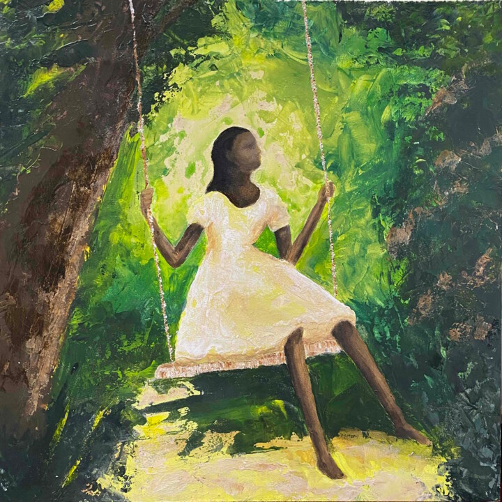 Painting titled "Swing Low" by Afke Van Mansum, Original Artwork, Acrylic Mounted on Wood Panel