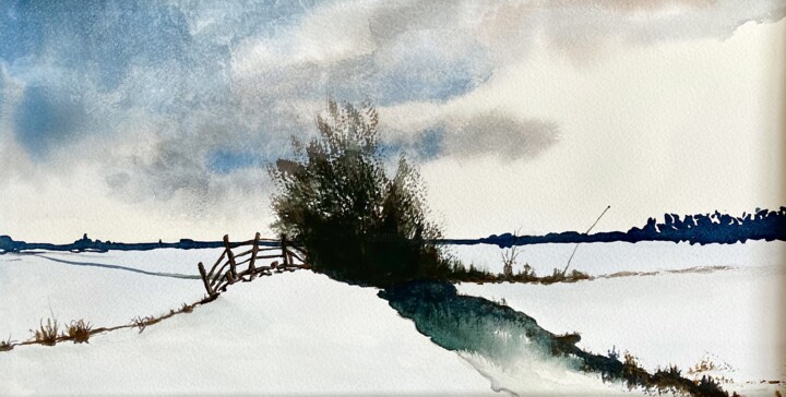 Painting titled "Winter in Holland" by Afke Van Mansum, Original Artwork, Watercolor Mounted on Other rigid panel