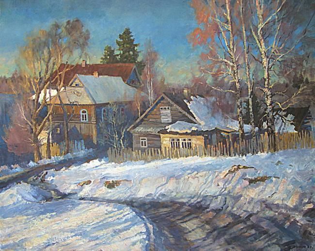 Painting titled "Солнечный март" by Andrei Mazin, Original Artwork