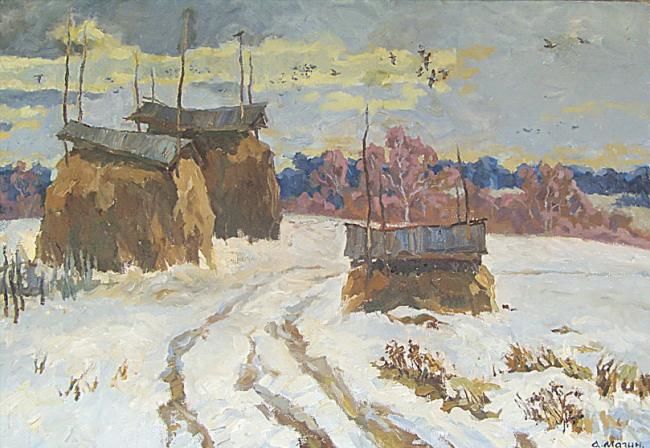 Painting titled "Зимнее утро" by Andrei Mazin, Original Artwork