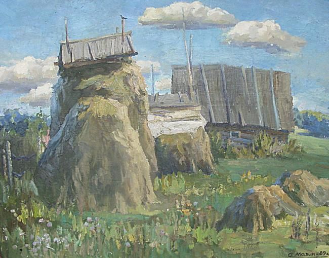 Painting titled "Лето.Стога." by Andrei Mazin, Original Artwork