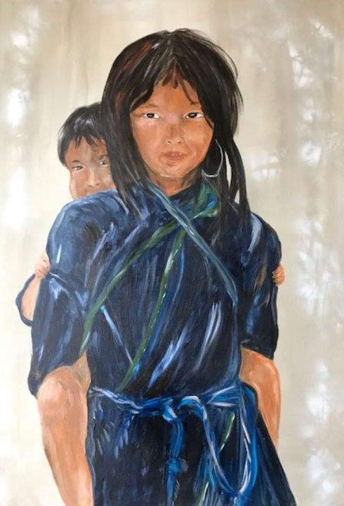Painting titled "fillette vietnamien…" by Christine Daviles, Original Artwork, Acrylic
