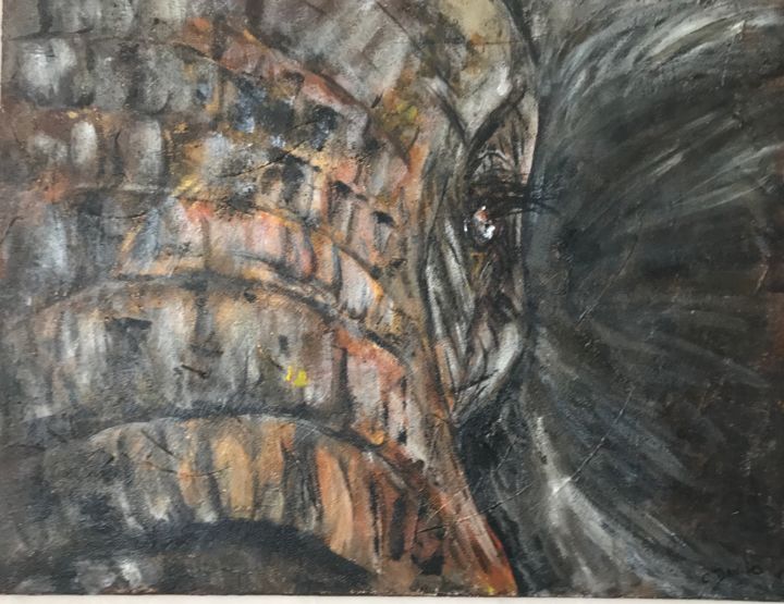 Painting titled "oeil elephant" by Christine Daviles, Original Artwork, Acrylic