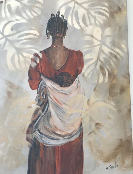 Malerei mit dem Titel "la Mère africaine" von Christine Daviles, Original-Kunstwerk, Acryl Auf Keilrahmen aus Holz montiert