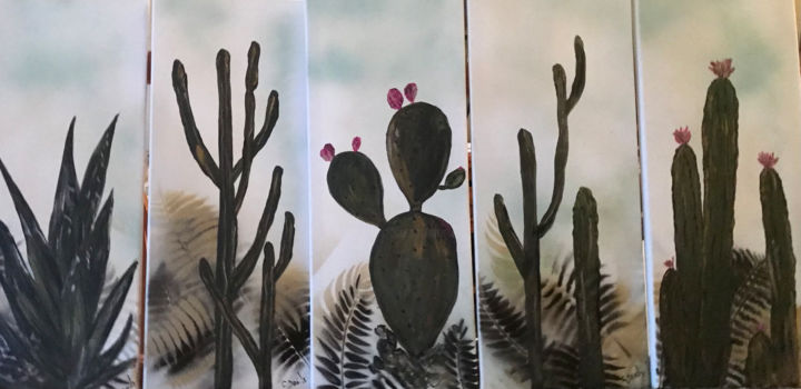 Painting titled "les Cactus" by Christine Daviles, Original Artwork, Acrylic Mounted on Wood Stretcher frame