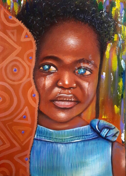 Painting titled ""A child's silent c…" by Afrifa Anane, Original Artwork, Acrylic Mounted on Wood Stretcher frame