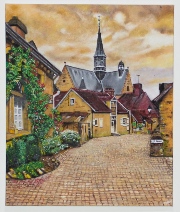 Painting titled "Church with Steeple" by Maqsood Kayani, Original Artwork, Oil