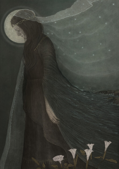 Printmaking titled "The moon reflected…" by Afsoon Shahriari, Original Artwork, Analog Print