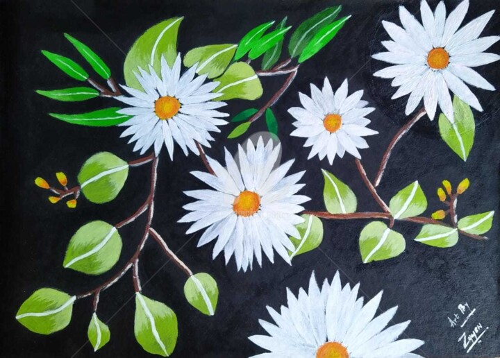 Painting titled "Floral" by Afzal Shaikh, Original Artwork, Acrylic