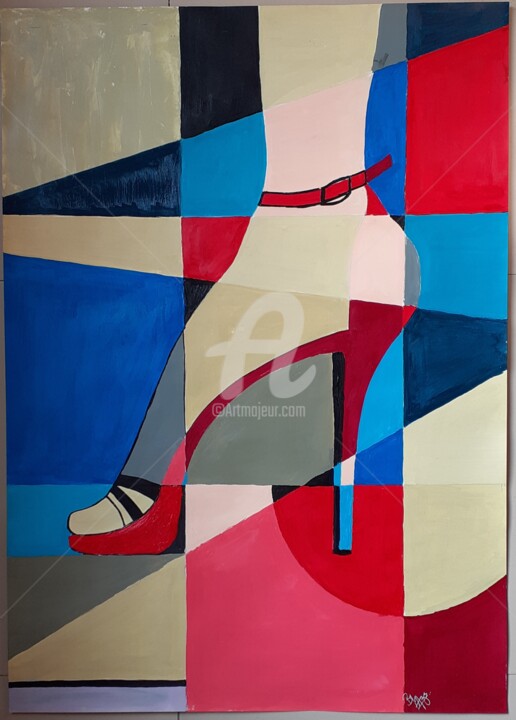 Malerei mit dem Titel "Cubism" von Afzal Shaikh, Original-Kunstwerk, Acryl
