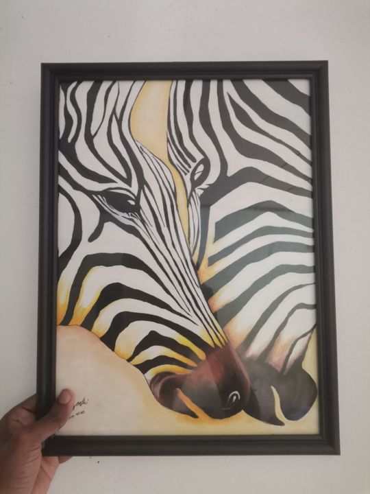 Painting titled "Zebra water colour…" by Aga Shamara, Original Artwork, Watercolor