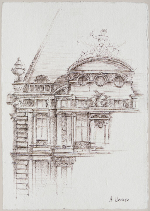 Tekening getiteld "Louvre-Pavillon de…" door Aga Werner, Origineel Kunstwerk, Inkt