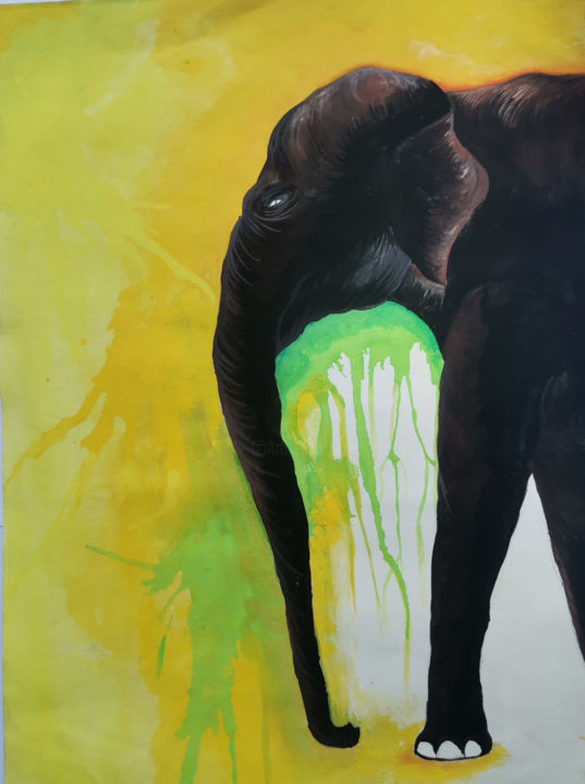 Ζωγραφική με τίτλο "Elephant Painting…" από Agasthi Wijesinghe, Αυθεντικά έργα τέχνης, Ακουαρέλα