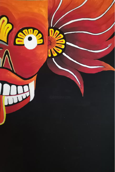 Painting titled "Srilanka devil danc…" by Agasthi Wijesinghe, Original Art, Watercolor